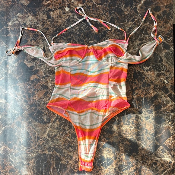 graphic-print bodysuit Orange Pink Green Polyamide